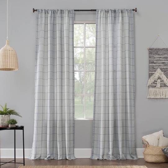 no-918-castille-farmhouse-plaid-linen-semi-sheer-rod-pocket-curtain-panel-blue-54-inch-x-63-inch-1
