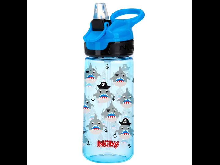 nuby-push-button-flip-it-soft-spout-tritan-water-bottle-blue-sharks-18-oz-1