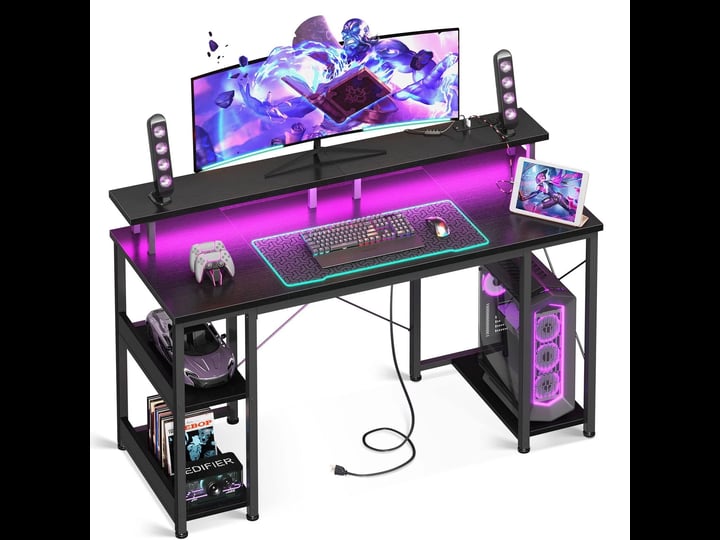 odk-48-inch-gaming-desk-with-led-lights-power-outlets-computer-desk-with-monitor-stand-storage-sheve-1