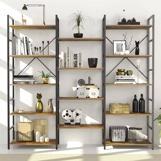 oneinmil-triple-wide-5-tier-bookshelf-industrial-display-bookshelf-wood-and-metal-etagere-bookcase-f-1