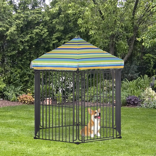 pawhut-heavy-duty-outdoor-pet-cage-kennel-with-weather-resistant-polyester-roof-locking-door-metal-f-1