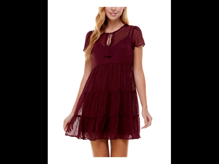 petite-city-studio-womens-burgundy-ruffled-metallic-sheer-lined-short-sleeve-tie-neck-mini-party-bab-1