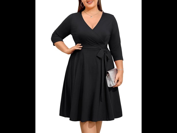 pinup-fashion-plus-size-black-dress-wrap-spring-long-sleeve-wedding-guest-semi-formal-fitflare-casua-1