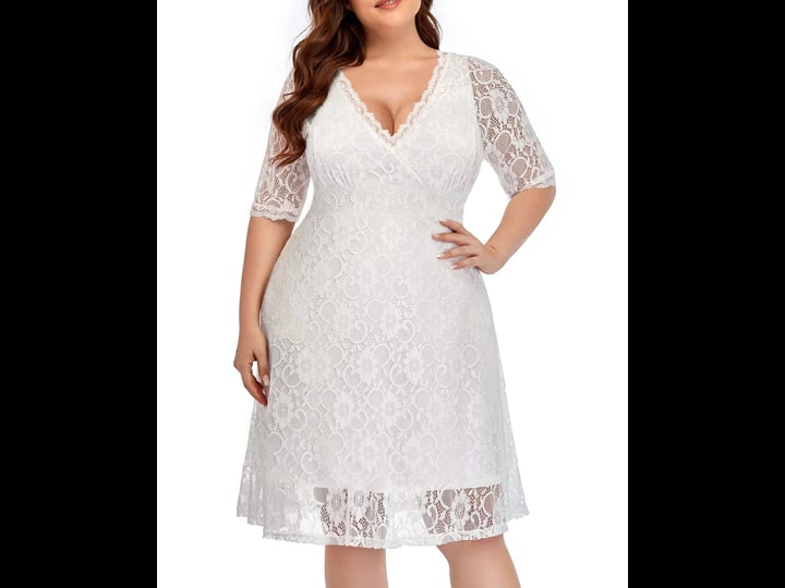 pinup-fashion-women-lace-v-neck-plus-size-wedding-dress-white-bridal-shower-cocktail-ivory-bride-sho-1