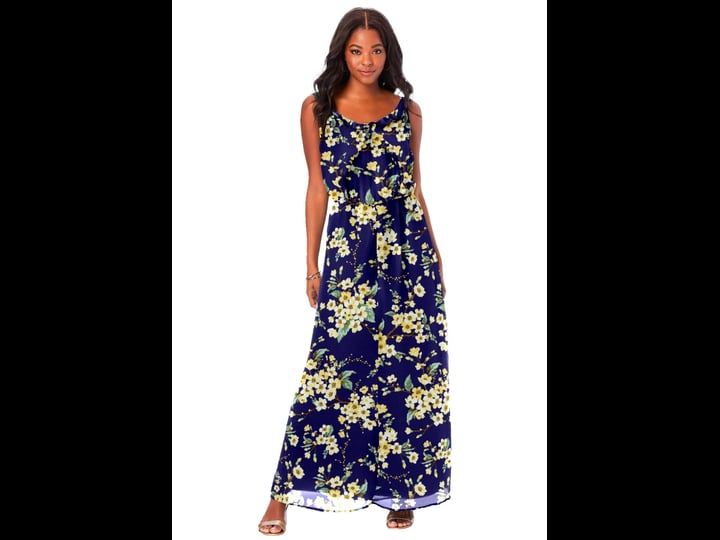 plus-size-womens-romantic-ruffle-dress-by-roamans-in-navy-cherry-blossom-size-34-w-1