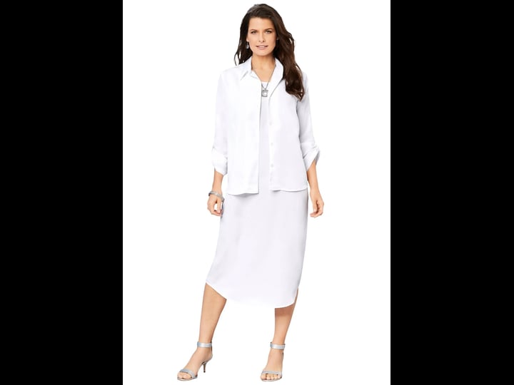 plus-size-womens-three-quarter-sleeve-jacket-dress-set-with-button-front-by-roamans-in-white-size-35