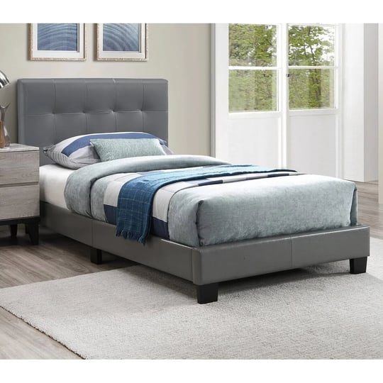 poundex-furniture-twin-faux-leather-bed-frame-with-slats-in-gray-1