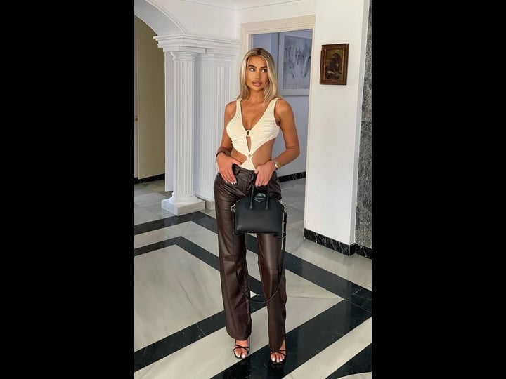 prettylittlething-womens-chocolate-faux-leather-pleat-detail-wide-leg-pants-size-1