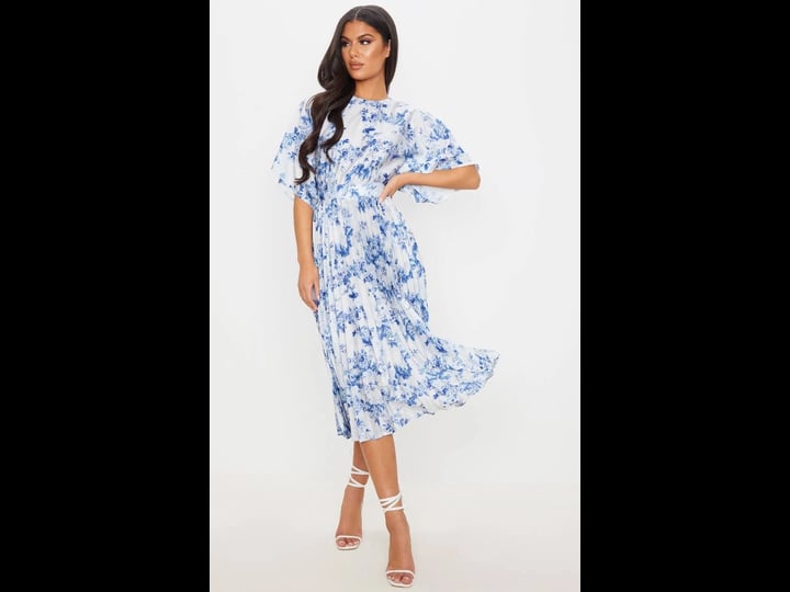 prettylittlething-womens-pastel-blue-floral-print-open-back-pleated-midi-dress-size-9