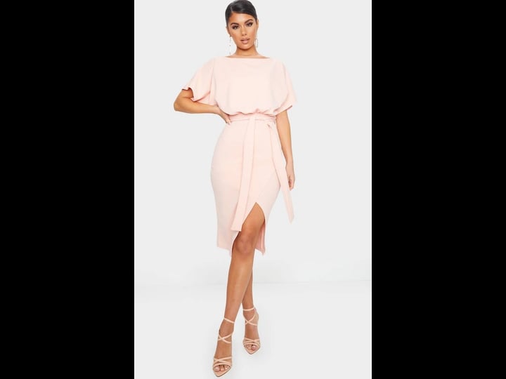 prettylittlething-womens-pink-wrap-front-kimono-sleeve-midi-dress-size-13