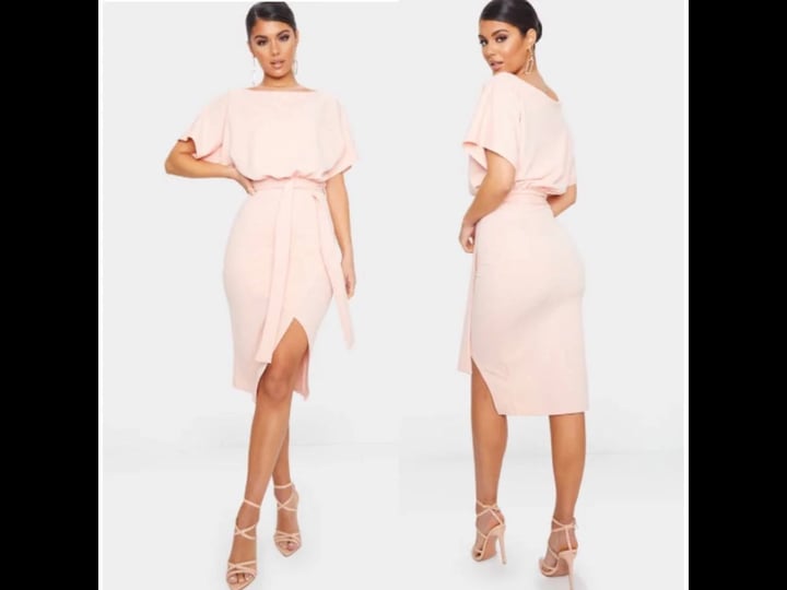 prettylittlething-womens-pink-wrap-front-kimono-sleeve-midi-dress-size-7