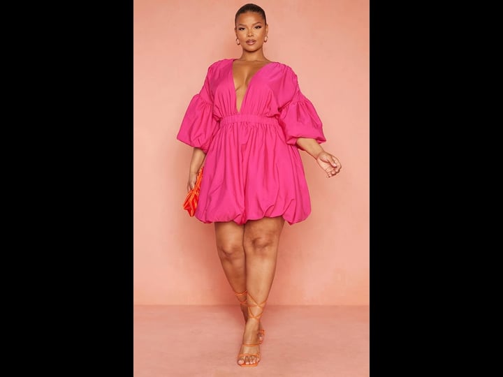 prettylittlething-womens-plus-pink-puff-sleeve-puffball-hem-shift-dress-size-21