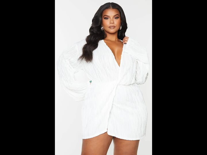prettylittlething-womens-plus-white-textured-wrap-front-dress-size-27