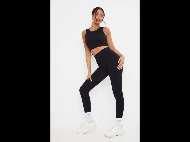 prettylittlething-womens-tall-black-structured-snatched-ribbed-leggings-size-xs-1