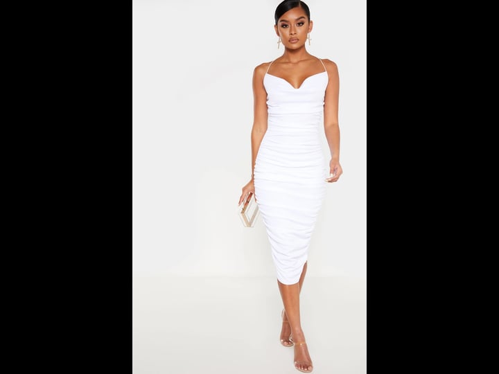 prettylittlething-womens-white-crinkle-texture-ruched-cowl-neck-midi-dress-size-7