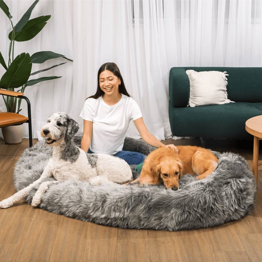 pupcloud-human-size-faux-fur-memory-foam-dog-bed-charcoal-grey-1