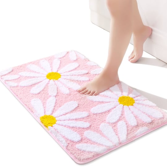 qjhomo-pink-bathroom-rugs-cute-daisy-bath-mat-white-and-yellow-flower-decor-rug-non-slip-floor-carpe-1