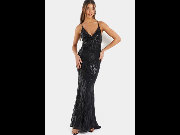 quiz-womens-sequin-cross-back-evening-dress-black-1