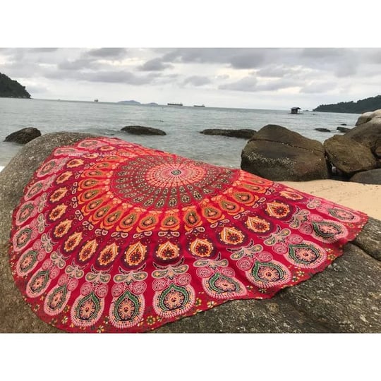 raajsee-red-mandala-round-beach-tapestry-hippie-boho-beach-blanket-roundie-indian-cotton-throw-bohem-1