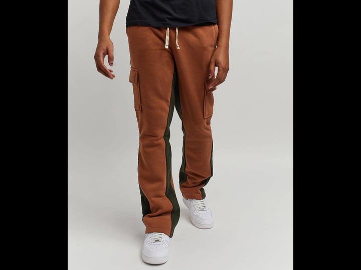 reason-clothing-stacked-fleece-cargo-sweatpants-brown-1