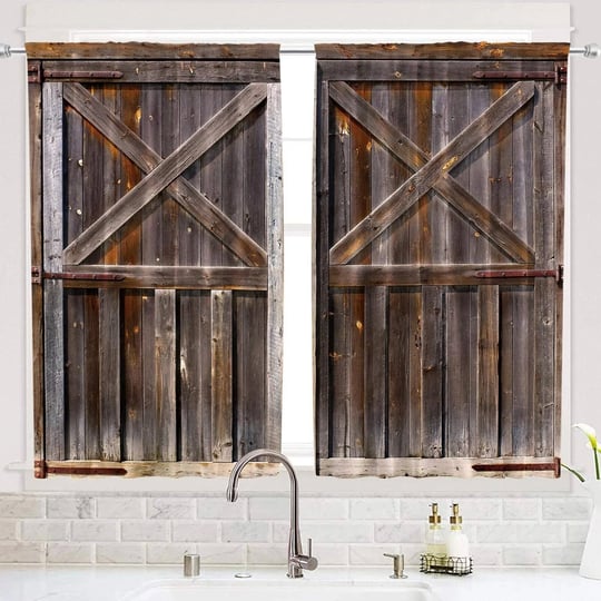 riyidecor-rustic-wooden-barn-doors-kitchen-curtains-old-countryside-rod-pocket-woods-retro-brown-far-1