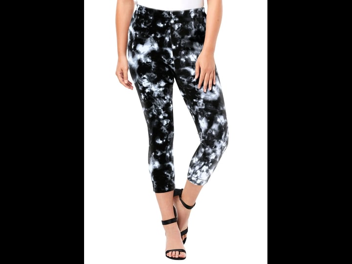 roamans-womens-plus-size-essential-stretch-capri-legging-14-16-black-acid-tie-dye-1