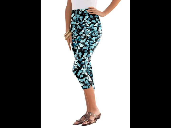 roamans-womens-plus-size-essential-stretch-capri-legging-30-32-teal-watercolor-leaves-1