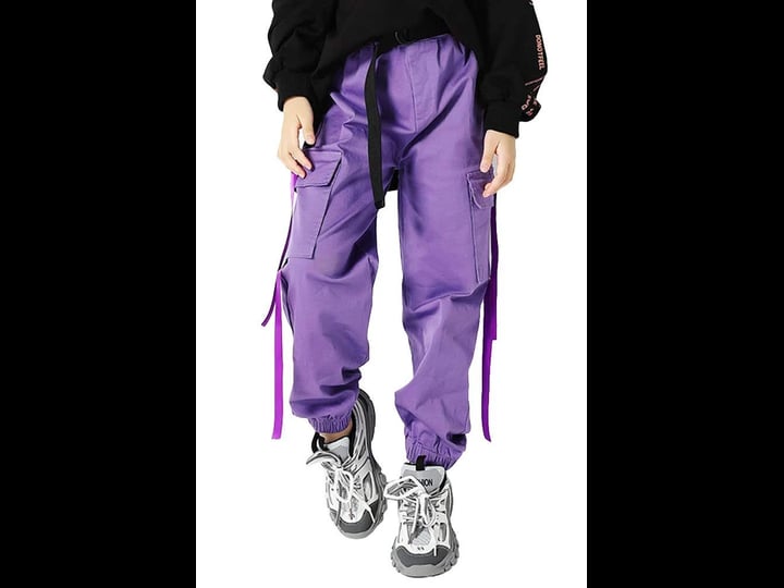 rolanko-kids-cargo-pants-trousers-jogger-with-pockets-for-girls-street-hip-hop-dance-costume-purple-1