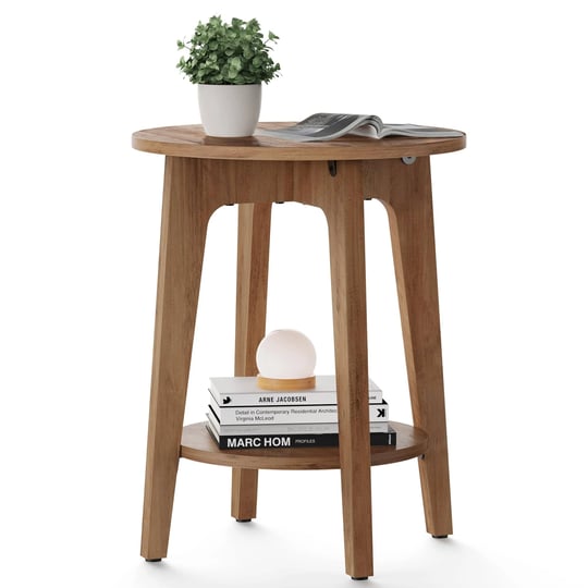 round-end-table-with-shelf-vasagle-rustic-1