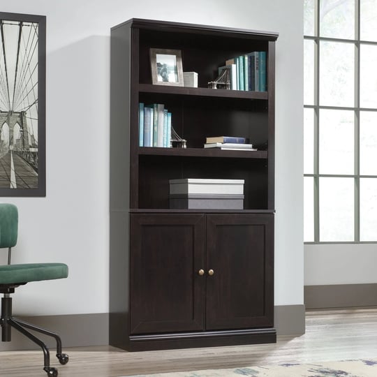 sauder-5-shelf-bookcase-with-doors-in-estate-black-1