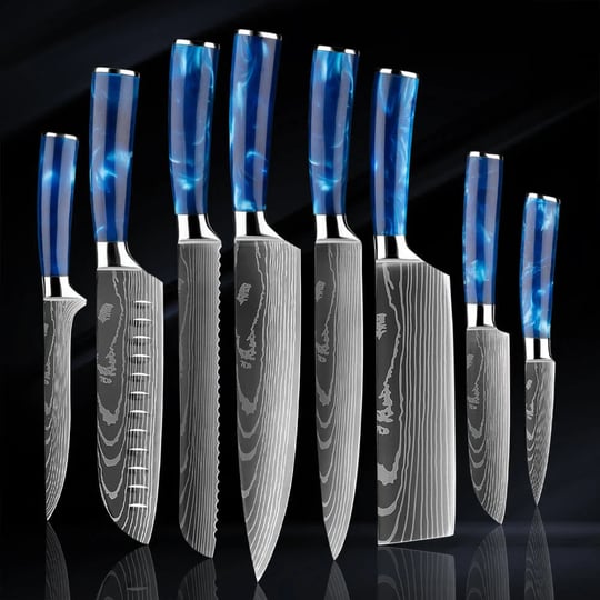 senken-knives-8-piece-japanese-kitchen-knife-set-with-damascus-blade-pattern-blue-resin-handles-impe-1