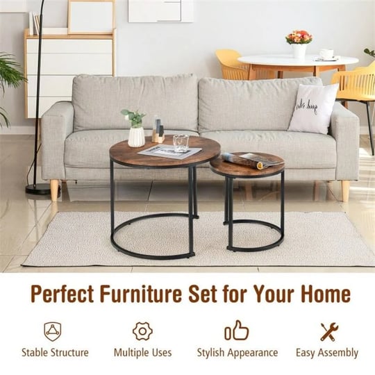 set-of-2-modern-round-stacking-nesting-coffee-tables-rustic-brown-1