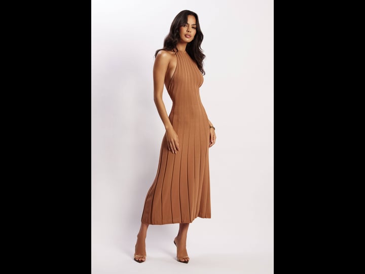 shn-adrienne-halter-neck-midi-dress-tan-s-afterpay-meshki-18th-birthday-outfitsshn-18th-birthday-out-1