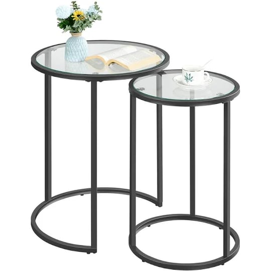 smilemart-round-metal-nesting-end-table-set-of-2-with-glass-top-for-living-room-black-size-19-5-x-19-1