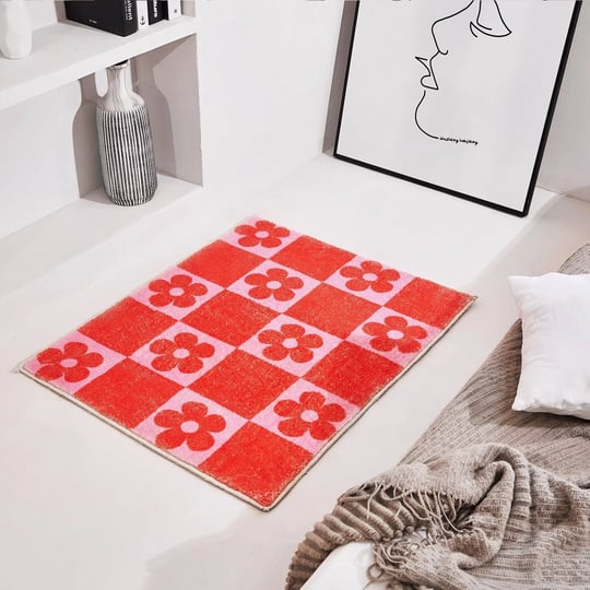 snack-break-cute-red-flower-checkered-rug-for-bathroom-bedroom-and-living-1