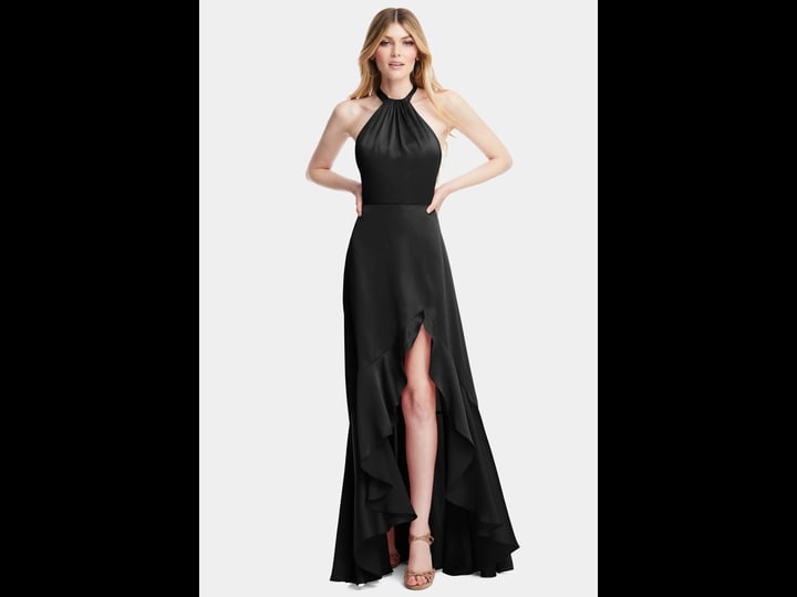 social-bridesmaids-womens-high-slit-ruffled-hem-gown-black-m-1