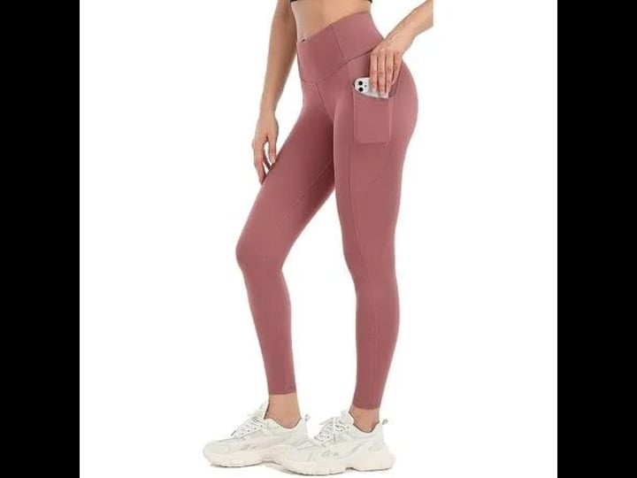 sociala-womens-active-stretch-leggings-with-pockets-mid-rise-yoga-pants-size-medium-red-1