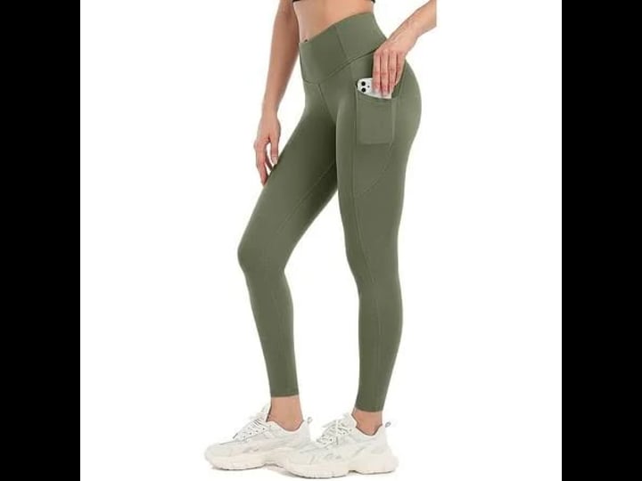 sociala-womens-active-stretch-leggings-with-pockets-mid-rise-yoga-pants-size-small-green-1