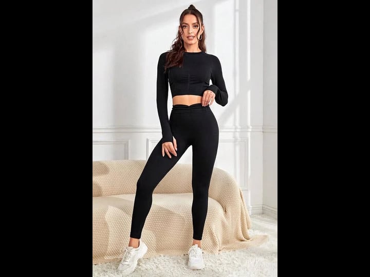 sois-inspire-ruched-round-neck-top-and-active-leggings-set-black-s-1