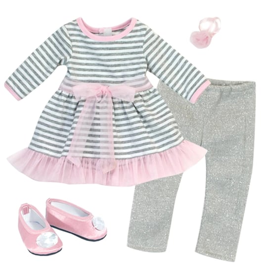 sophias-striped-dress-leggings-hair-accessory-and-jeweled-shoes-for-18-dolls-gray-pink-1