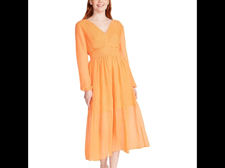 steve-madden-nylah-smocked-long-sleeve-chiffon-midi-dress-orange-1
