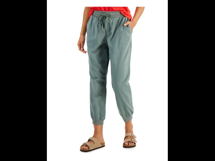 style-company-womens-green-stretch-pocketed-drawstring-jogger-cuffed-pants-s-1