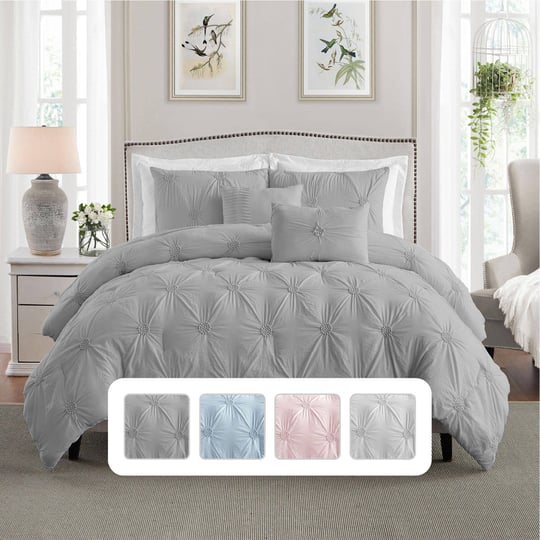 swift-home-floral-pintuck-comforter-set-grey-full-queen-1