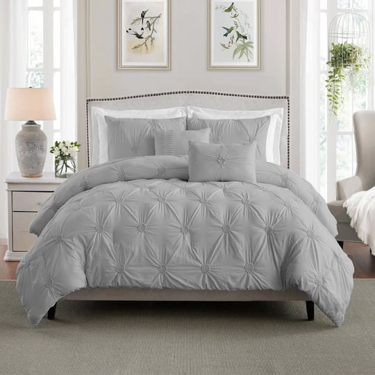 swift-home-floral-pintuck-comforter-set-grey-king-1