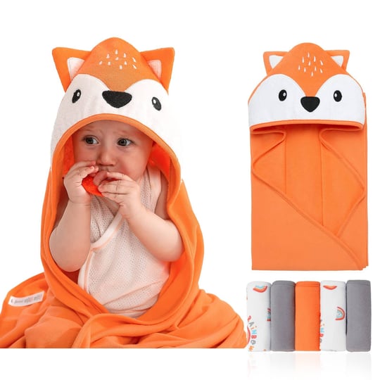 synpos-baby-bath-towels-for-newborn-with-5-baby-washcloths-ultra-absorbent-and-soft-cotton-hooded-ba-1