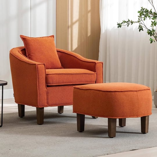 tabaray-mid-century-accent-chair-modern-armchair-with-ottoman-pillow-linen-fabric-boucle-chair-orang-1