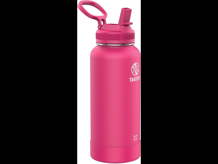 takeya-32oz-actives-pickleball-insulated-stainless-steel-water-bottle-with-sport-straw-lid-pink-1