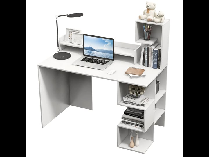 tangkula-48-modern-computer-desk-home-office-workstation-w-hutch-storage-shelves-white-1