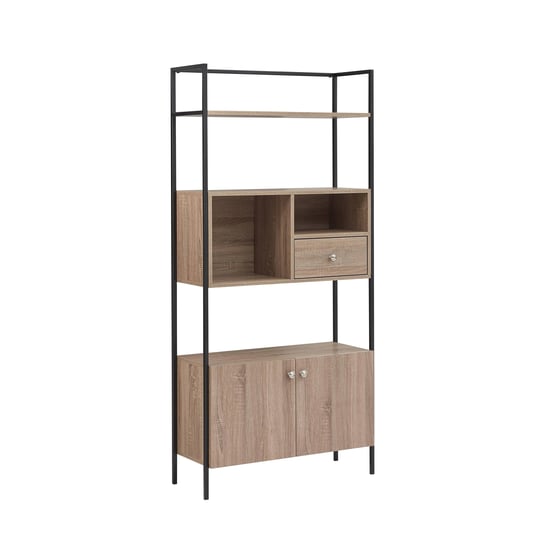 the-urban-port-66-in-3-tier-etagere-bookcase-with-open-compartment-cabinet-black-metal-frame-light-n-1