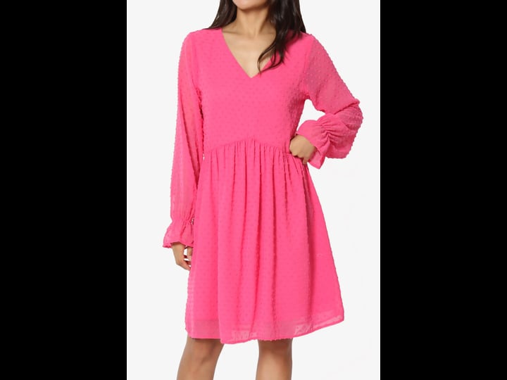 themogan-womens-boho-casual-long-sleeve-v-neck-dot-chiffon-a-line-babydoll-shift-mini-dress-fuchsia-1
